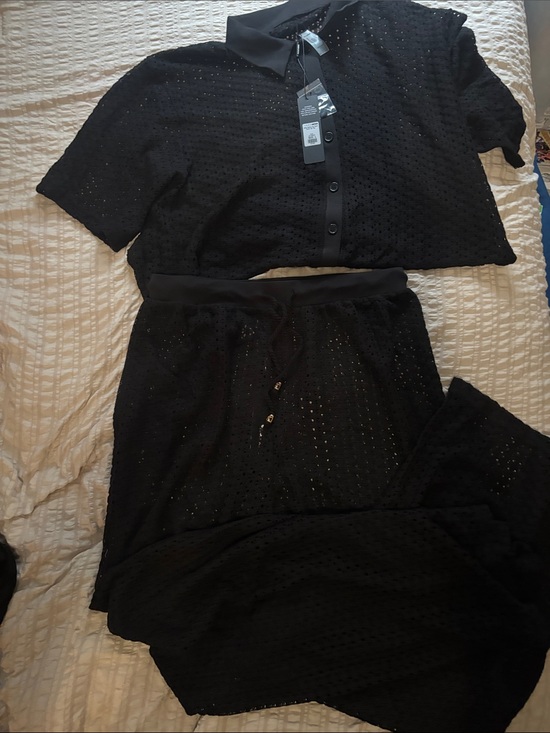 Fashion Nova Pants - Black Eyelet Knit Women's pants set - FashionNova size Large